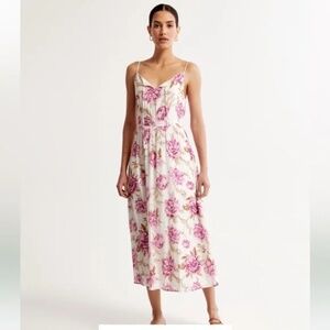 Abercrombie & Fitch Crinkle Textured Smocked Waist Midi Dress